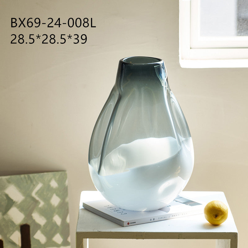 Light luxury style simple small mouth big belly water droplets vase soot under white gradual change countertop vase interior decoration