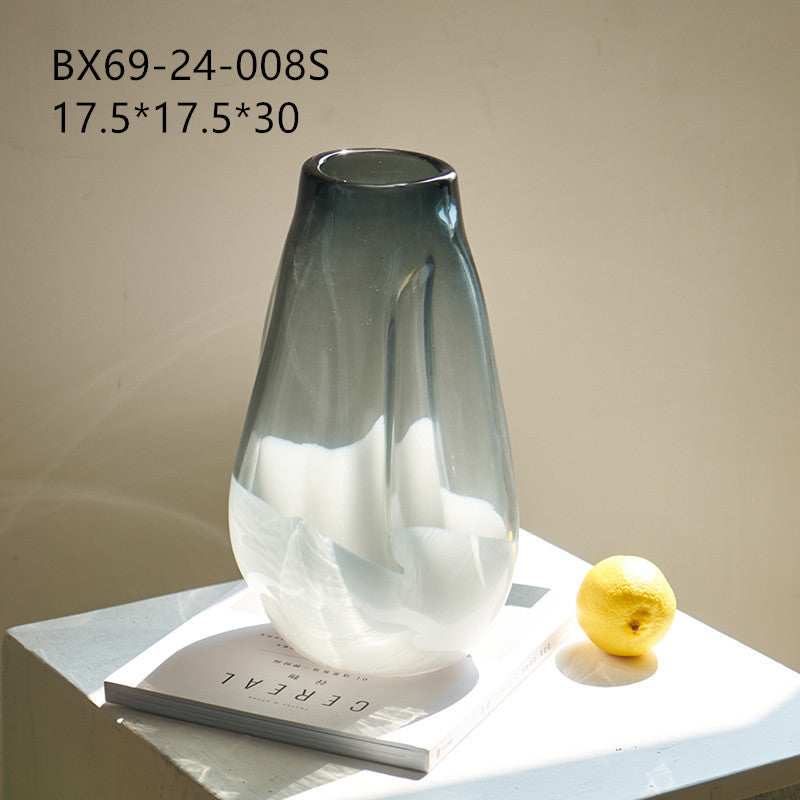 Light luxury style simple small mouth big belly water droplets vase soot under white gradual change countertop vase interior decoration